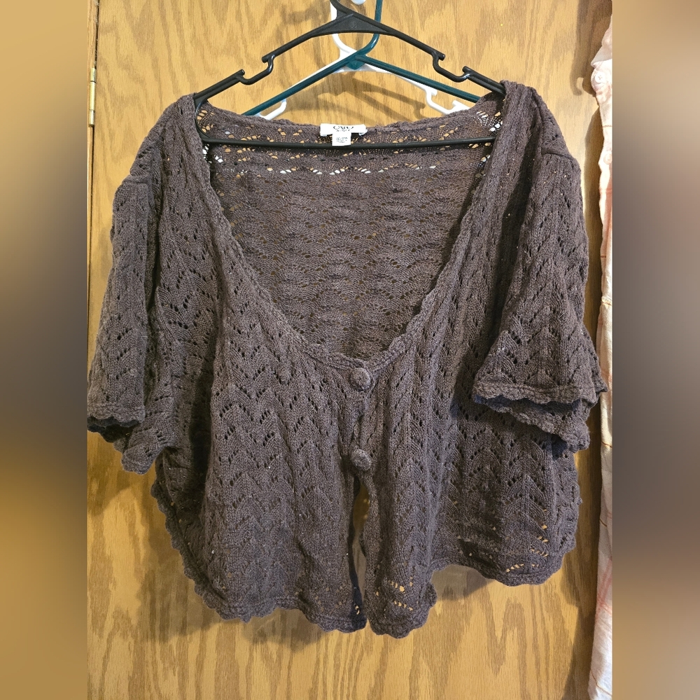 Cato Dark Brown Open-Knit Cropped Cardigan Shrug - Picture 3 of 4